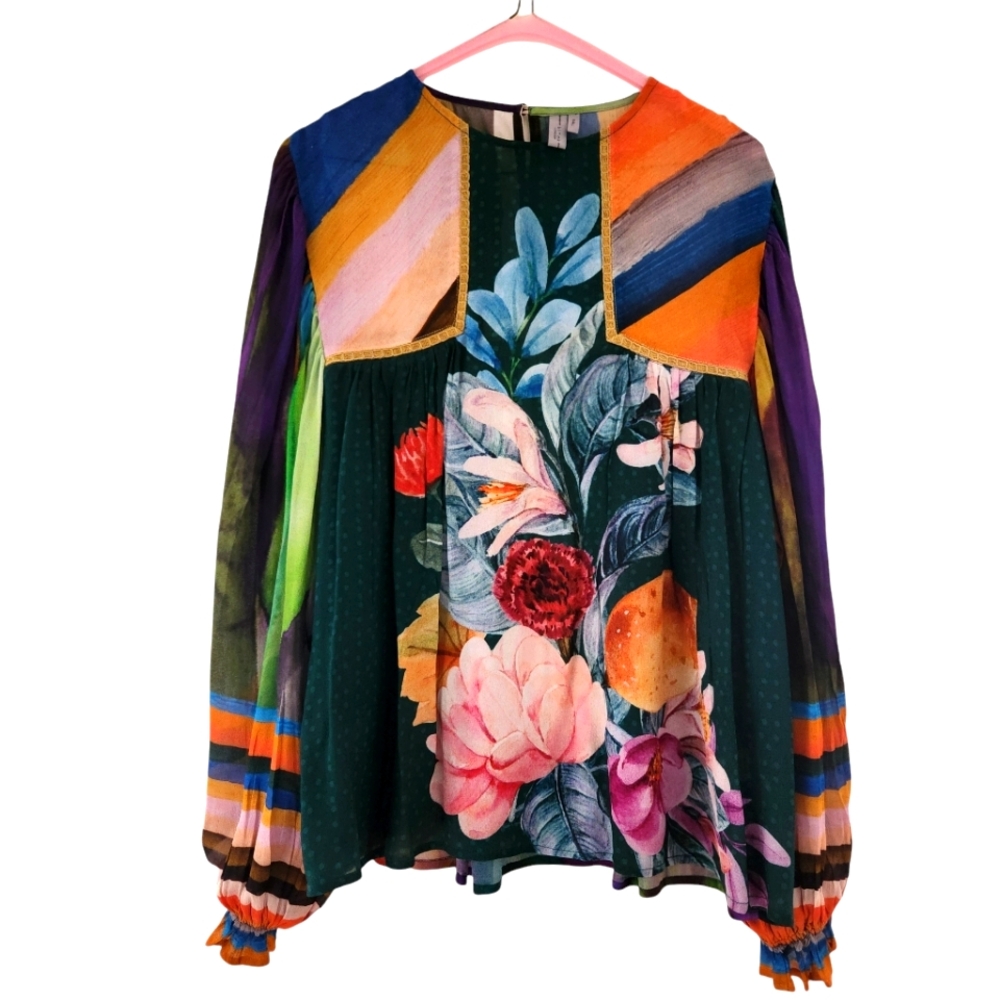 Anthropologie (Bl^nk London) Miranda Watercolor Peasant Blouse. Sz Small